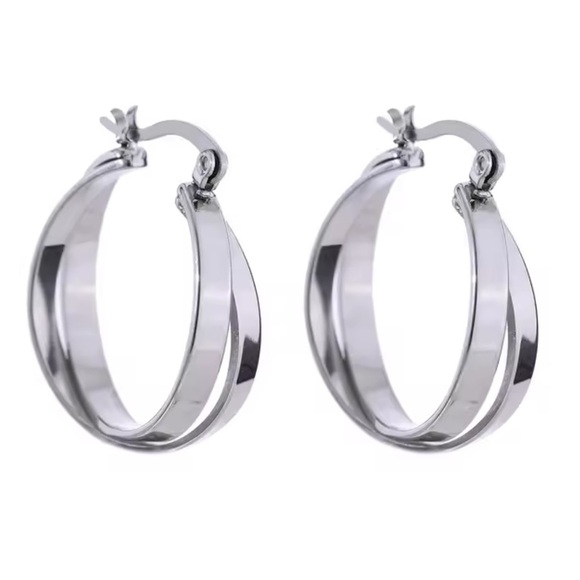 NEW SILVER Double Round Hoop Earrings Unique Round Earrings - Picture 1 of 10
